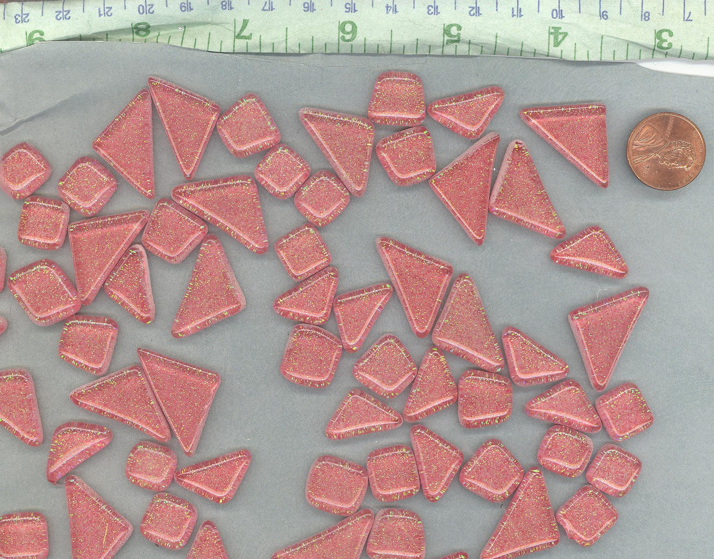 Bubblegum Pink Glitter Puzzle Tiles - 100 grams in Assorted Shapes Mosaic Tiles