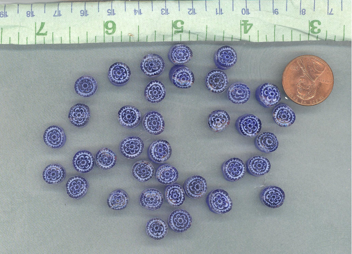 White Flowers in Deep Blue Millefiori - 25 grams - Unique Mosaic Glass Tiles - Floral Pattern
