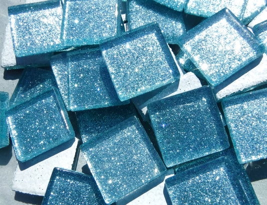 Raindrop Blue Glitter Tiles - 20mm Mosaic Tiles - 25 Metallic Glass Tiles in Light Blue