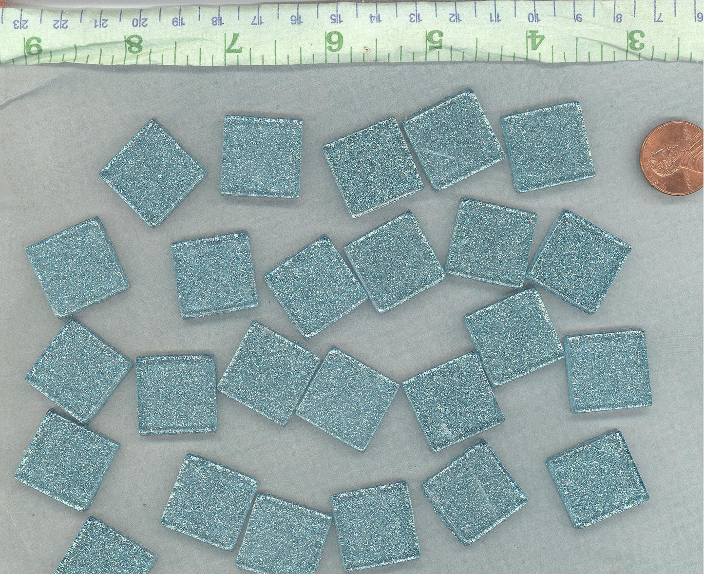 Raindrop Blue Glitter Tiles - 20mm Mosaic Tiles - 25 Metallic Glass Tiles in Light Blue