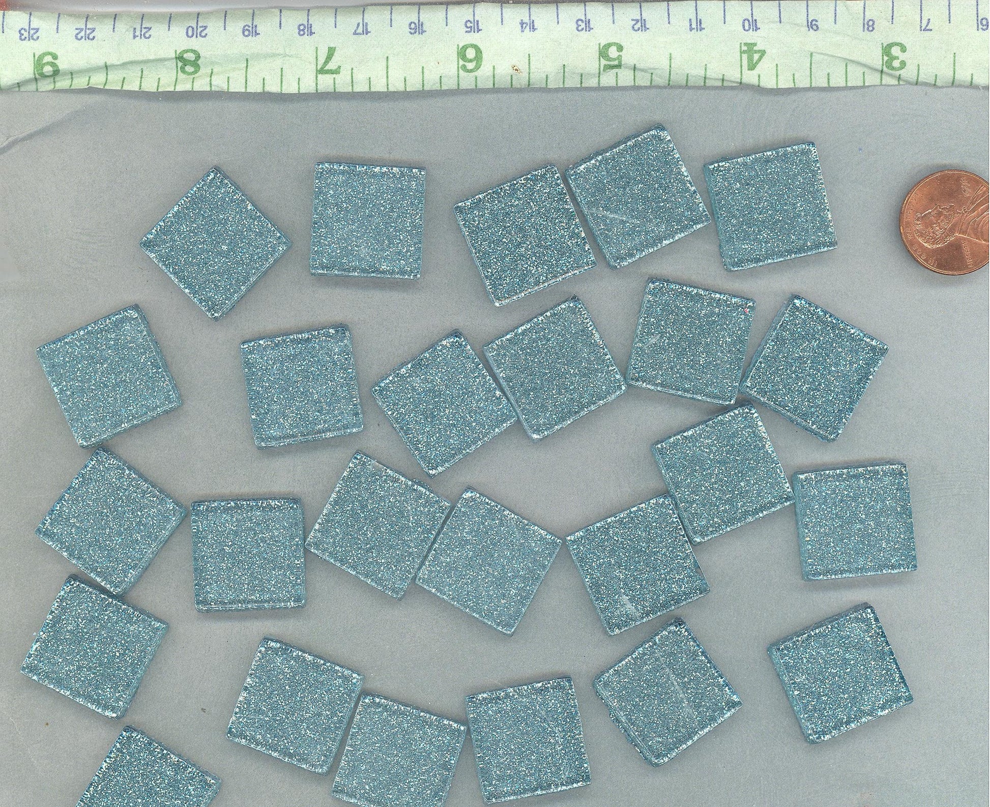 Raindrop Blue Glitter Tiles - 20mm Mosaic Tiles - 25 Metallic Glass Tiles in Light Blue