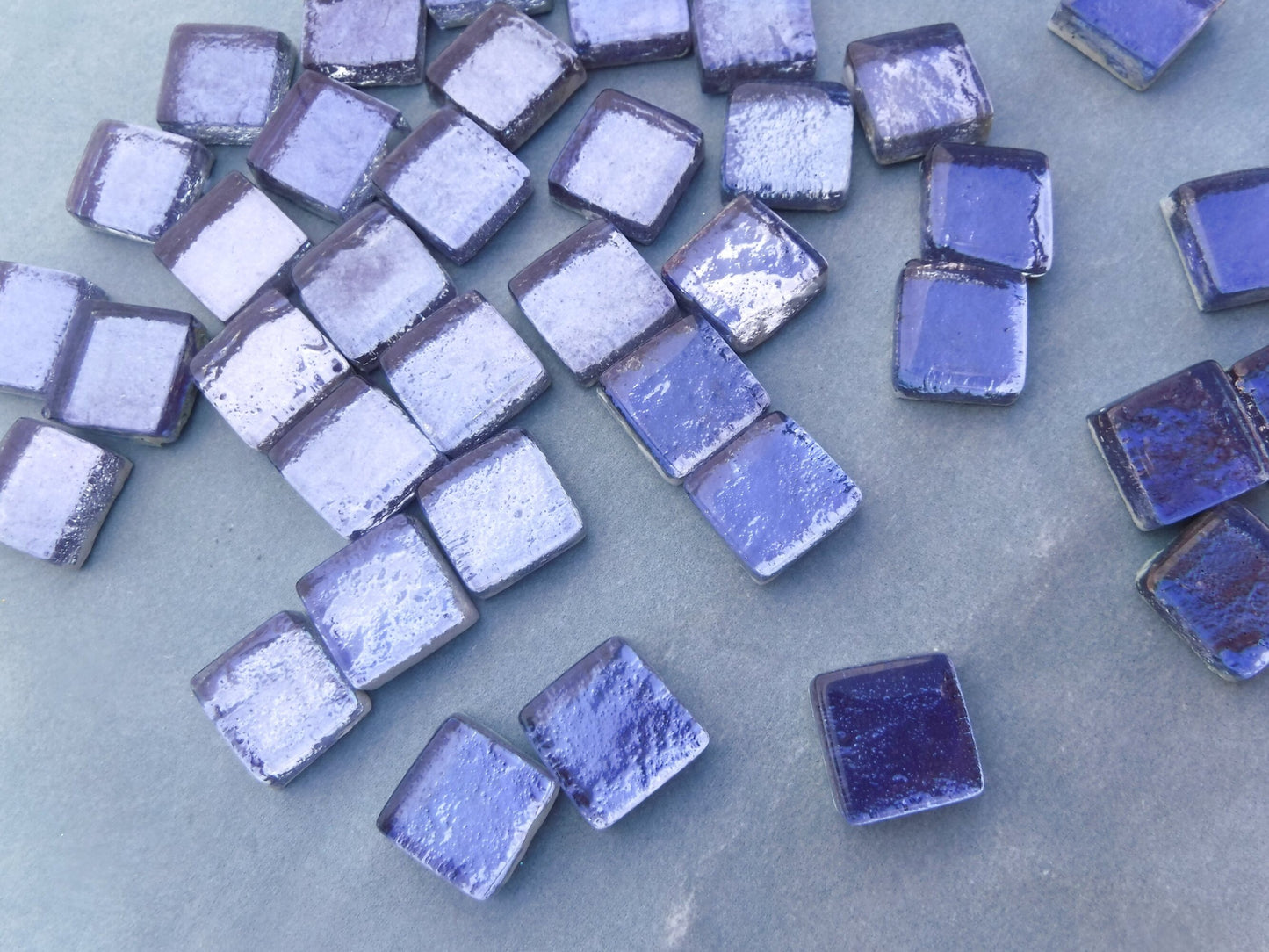 Iced Lilac Foil Square Crystal Tiles - 12mm - 50g Purple - Approx 25 Metallic Glass Mosaic Tiles