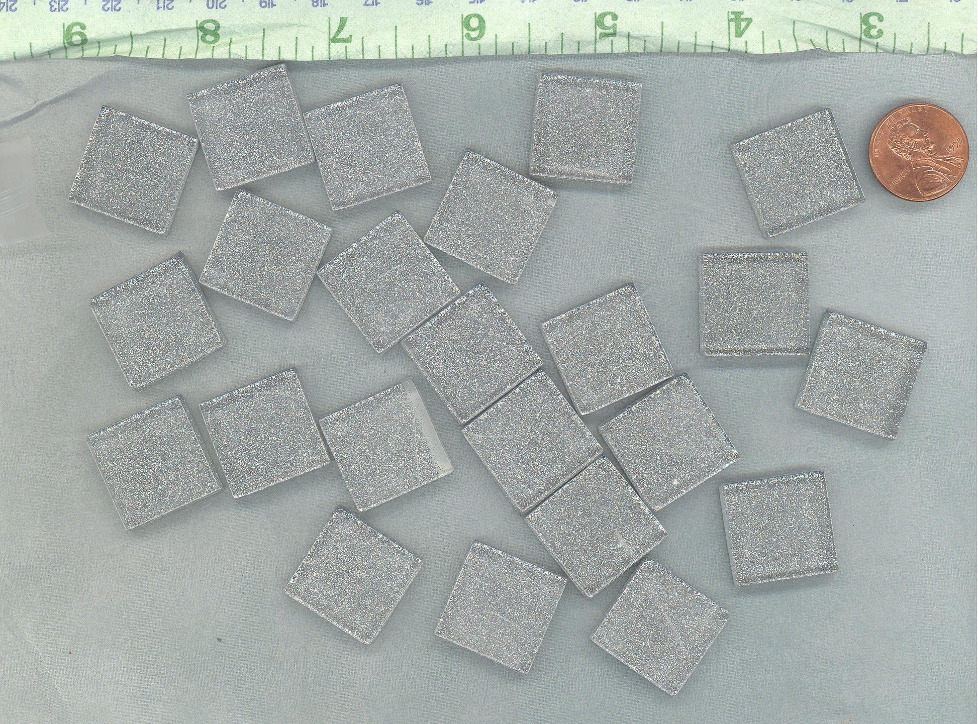 Silver Glitter Tiles - 20mm Mosaic Tiles - 25 Metallic Glass Tiles