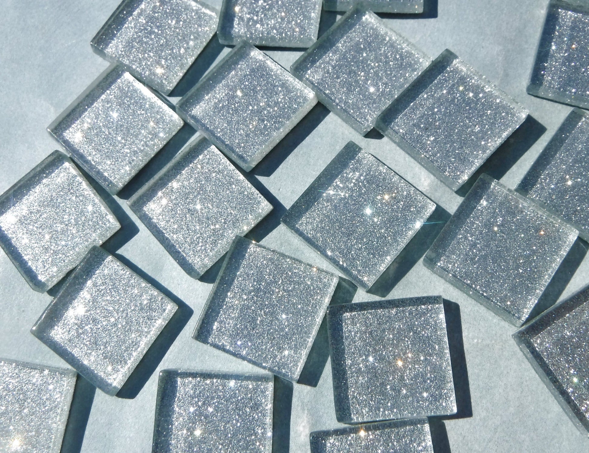 Silver Glitter Tiles - 20mm Mosaic Tiles - 25 Metallic Glass Tiles