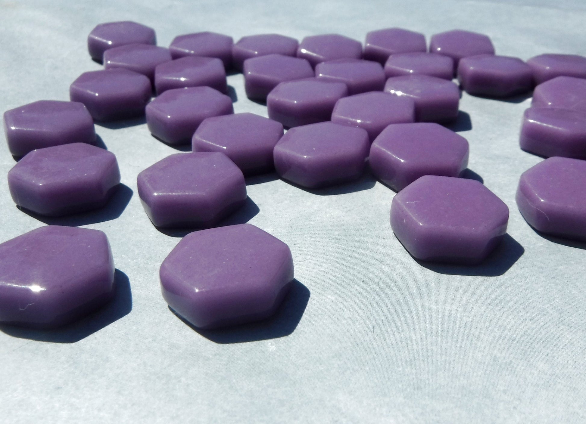 Purple Hexagon Mosaic Tiles - 15mm - 100g Opaque Glass Tiles - Dark Orchid