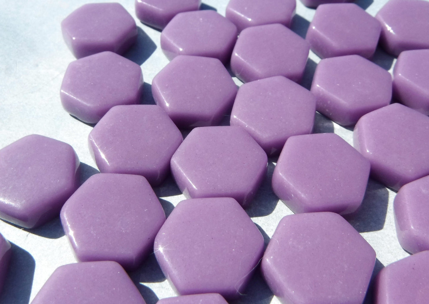 Purple Hexagon Mosaic Tiles - 15mm - 100g Opaque Glass Tiles - Dark Orchid