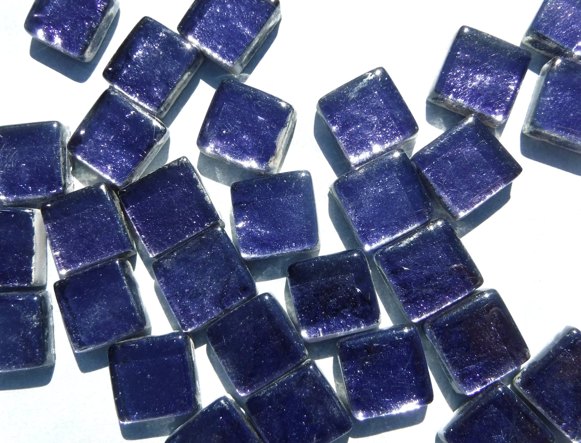 Darkest Indigo Foil Square Crystal Tiles - 12mm - 50g Anil Blue Metallic Glass Tiles