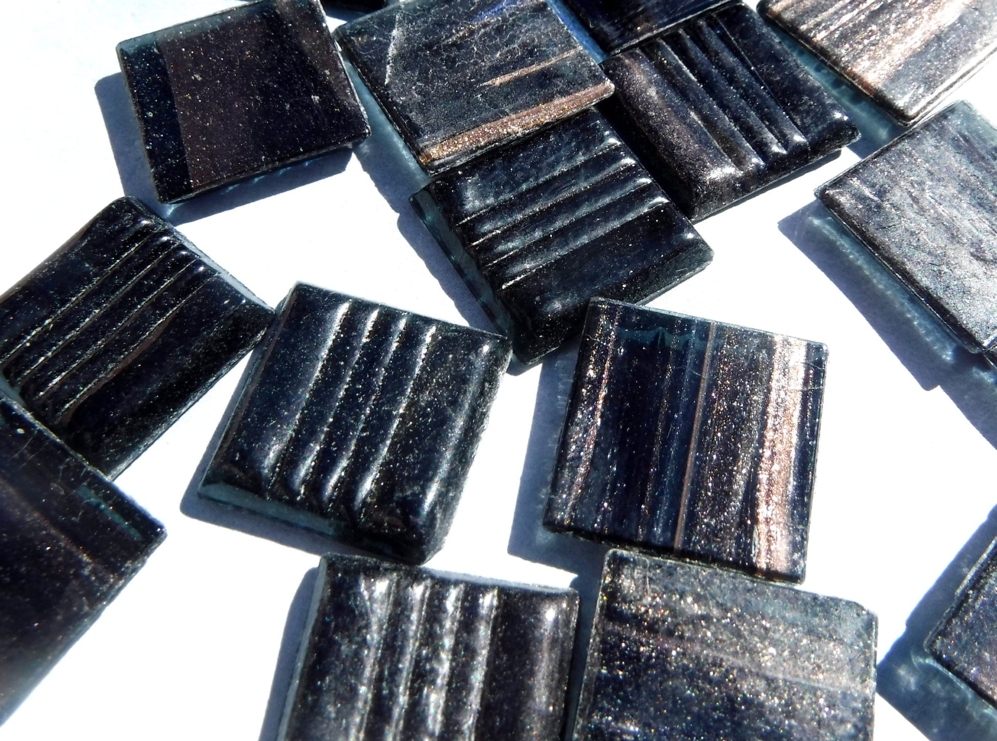 Black with Gold Vein Glass Mosaic Tiles Squares - 3/4 inch - 25 Venetian Tiles