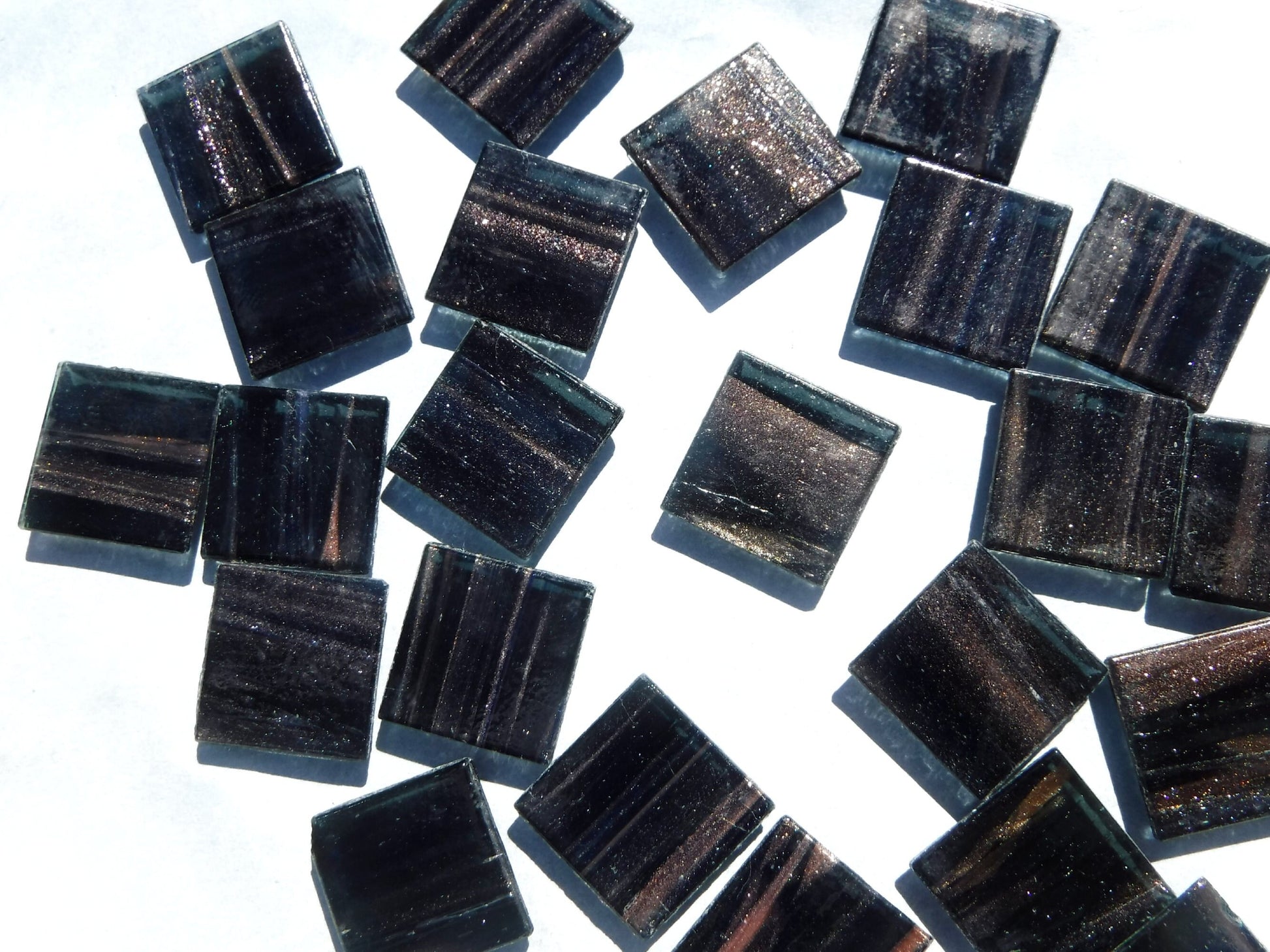 Black with Gold Vein Glass Mosaic Tiles Squares - 3/4 inch - 25 Venetian Tiles