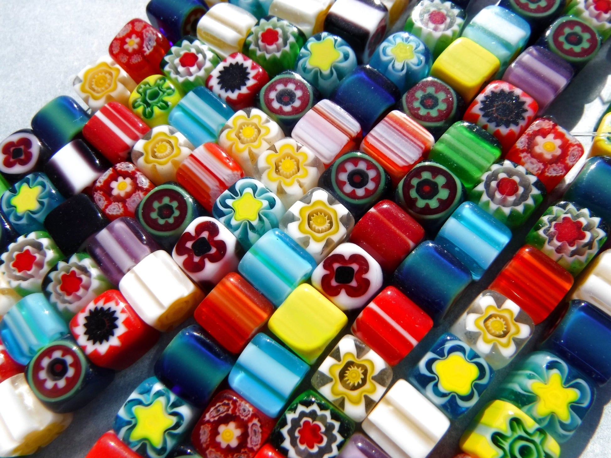 Square Millefiori Glass Beads - Cubes in Assorted Colors and Designs - 6mm - Use in Mosaics - Approx 60 beads