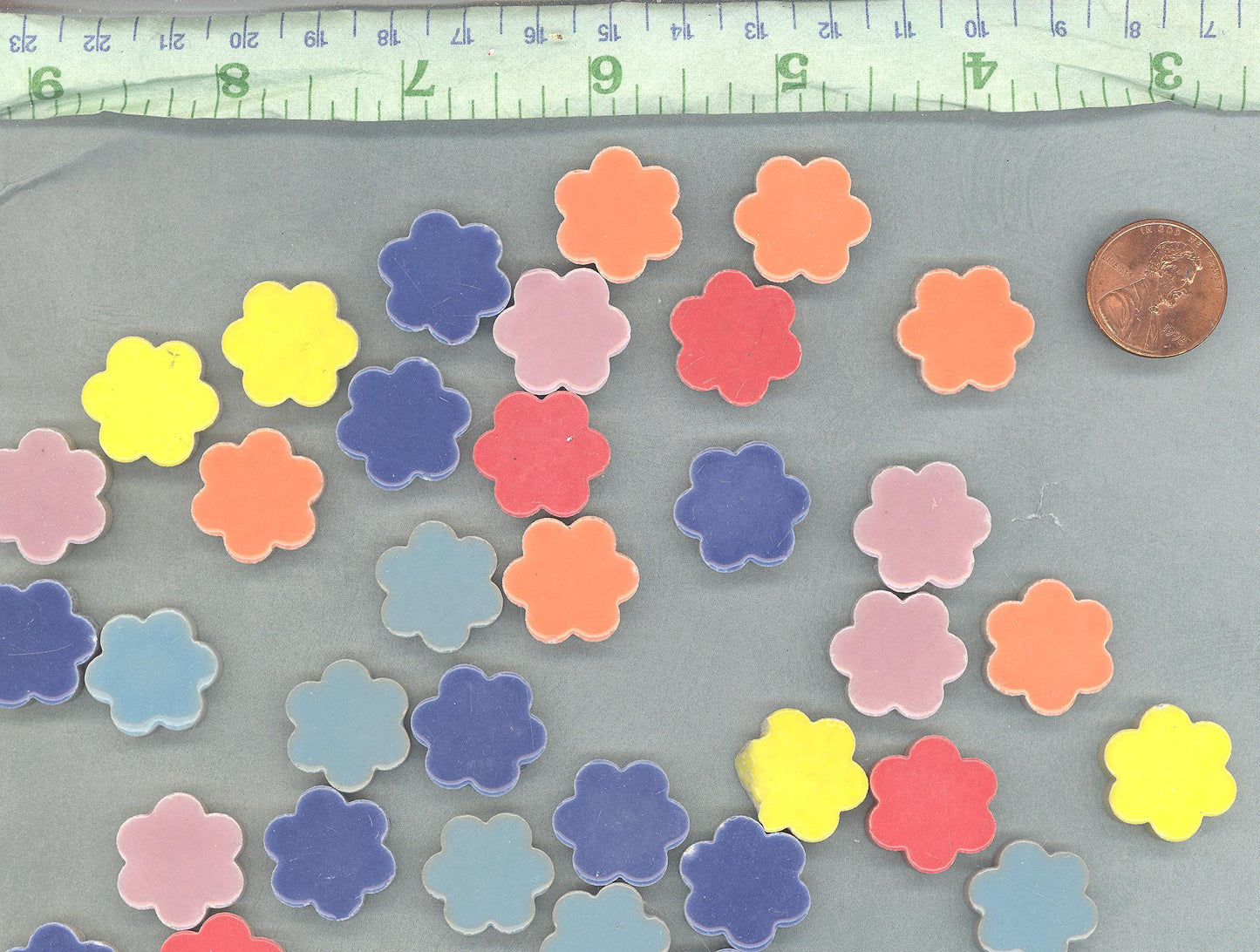 Flower Mosaic Tiles - 50 Ceramic 3/4" Inch Tiles in Assorted Colors