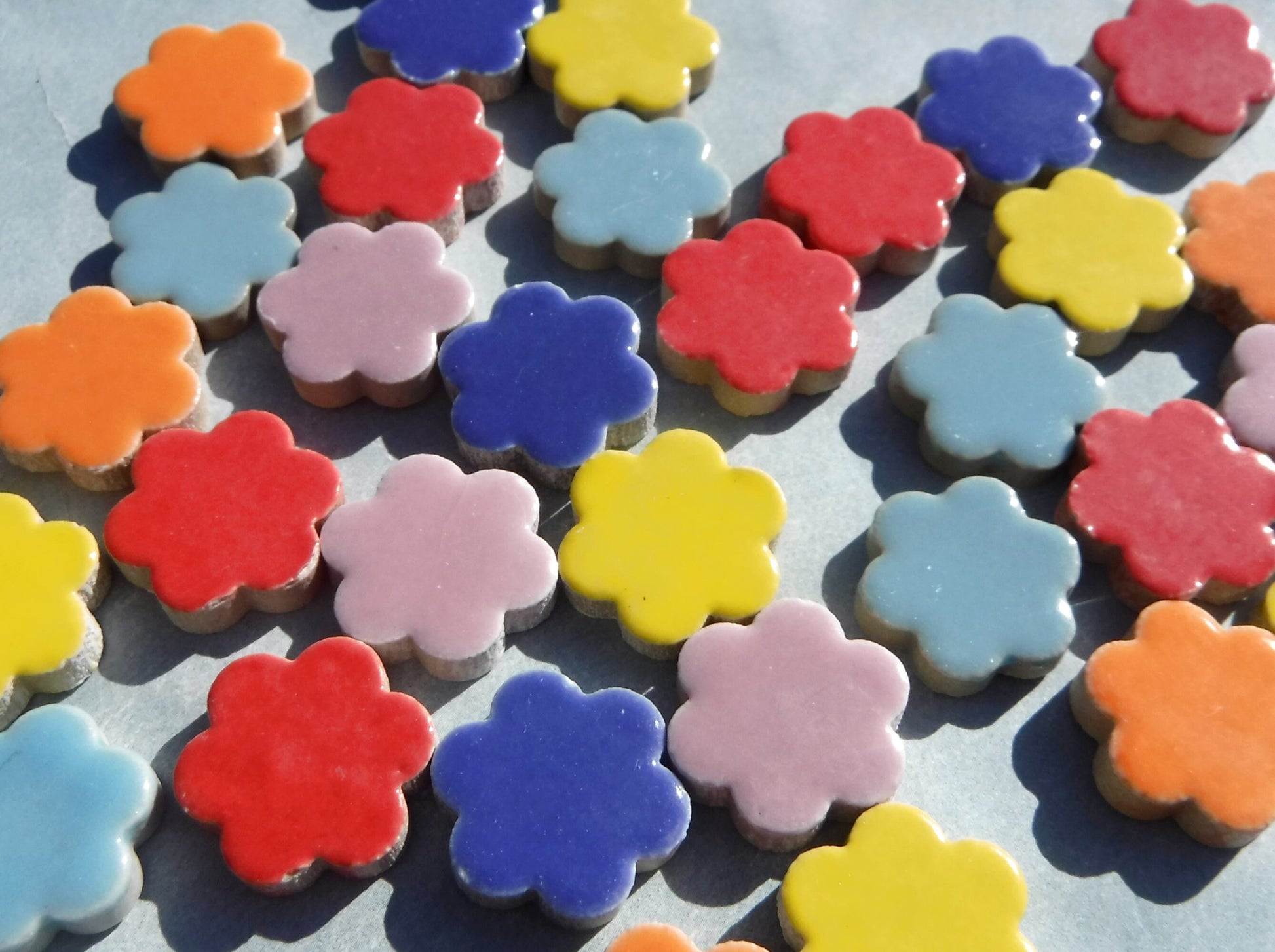 Flower Mosaic Tiles - 50 Ceramic 3/4" Inch Tiles in Assorted Colors