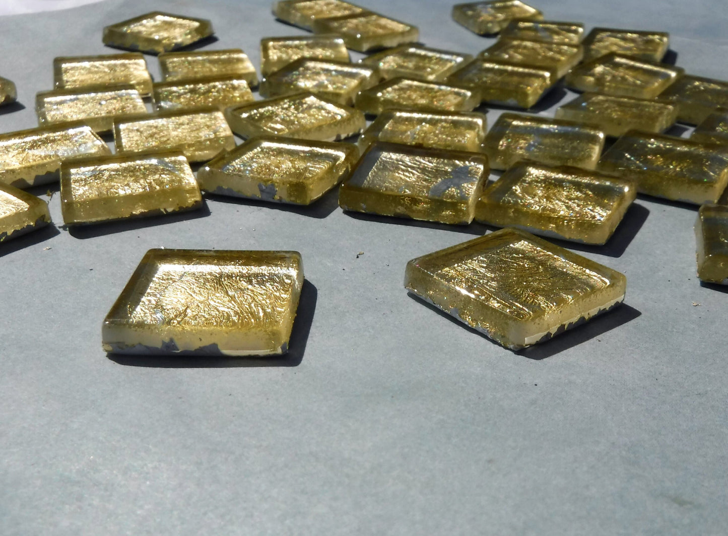 Gold with Silver Foil Square Tiles - 25 Glass Mosaic Tiles - 20mm