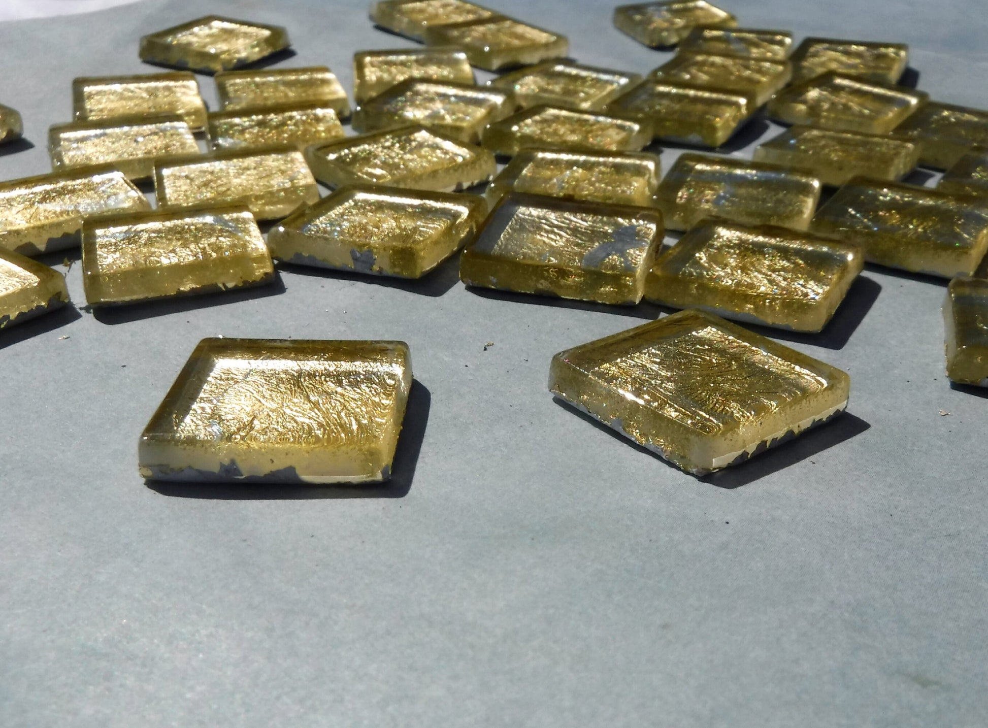 Gold with Silver Foil Square Tiles - 25 Glass Mosaic Tiles - 20mm