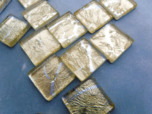 Gold with Silver Foil Square Tiles - 25 Glass Mosaic Tiles - 20mm