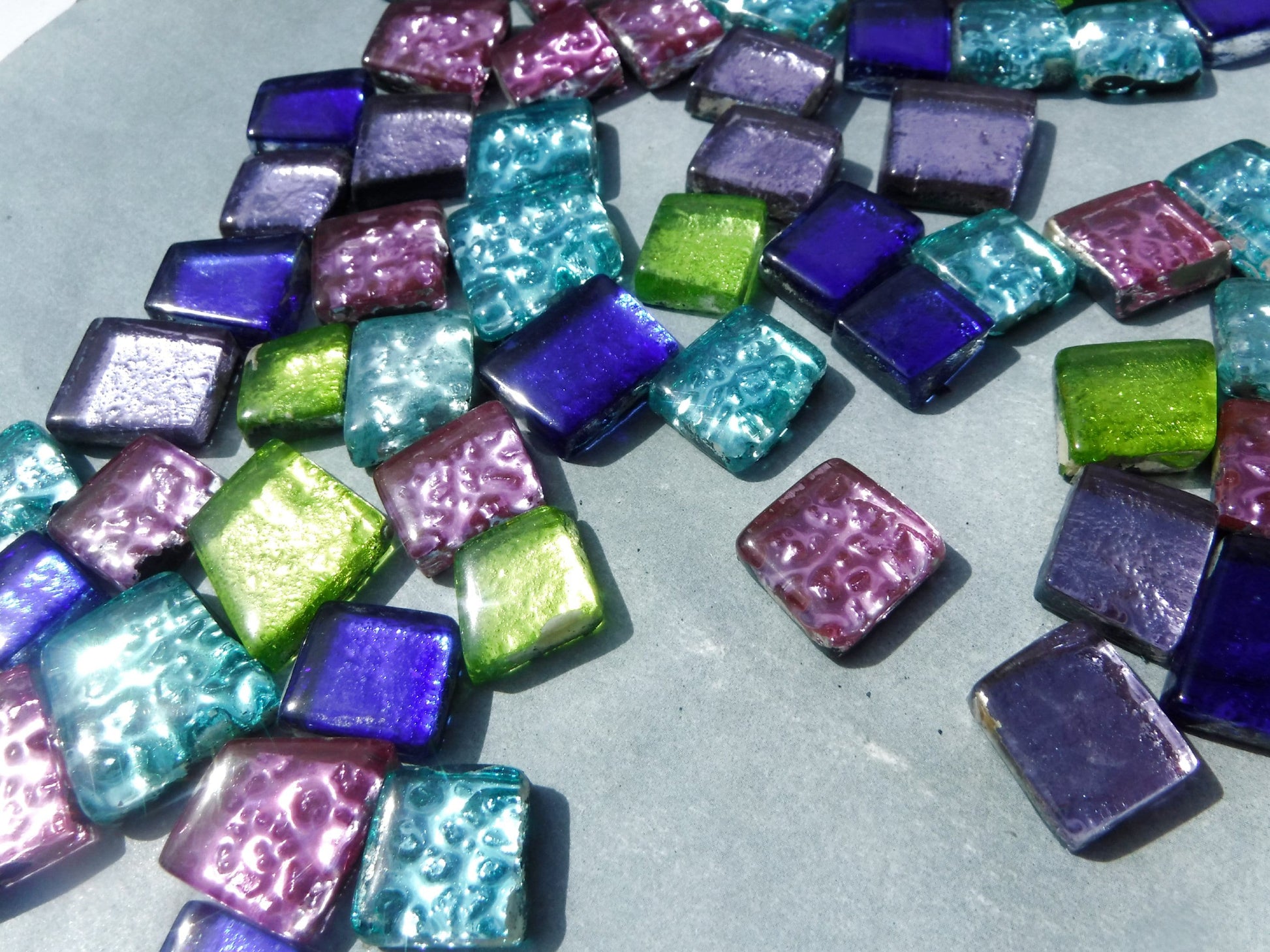 Calypso Glass Tiles - Metallic Foil - Assorted Shapes - 50 grams Mosaic Tiles in Brighter Colors