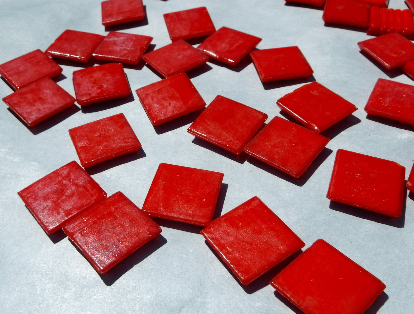 Bright Red Glass Mosaic Tiles Squares - 3/4" - Half Pound of Vitreous Glass Tiles for Craft Projects