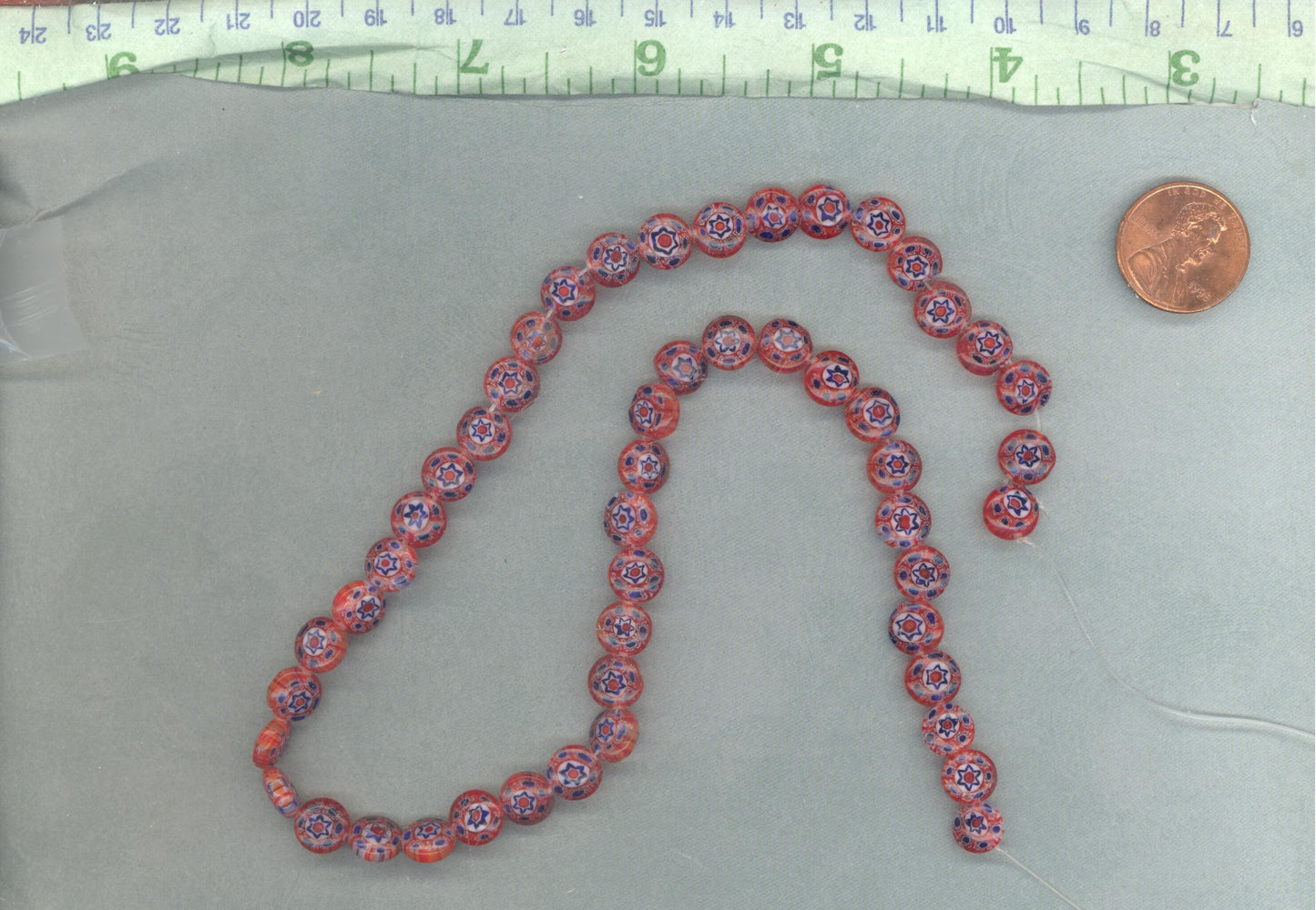 Red and Blue Millefiori Glass Beads - 8mm - Use in Mosaics - Supplies to Create Jewelry
