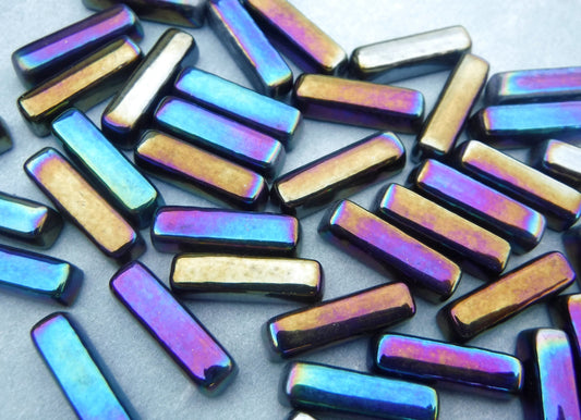 Colorful Metallic Rectangle Mosaic Tiles - 20mm Sticks - 50g Glass Bar Tiles - Approx 25 Tiles