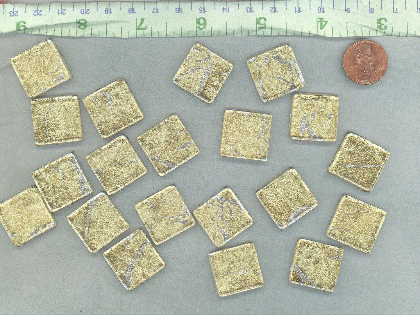 Gold with Silver Foil Square Tiles - 25 Glass Mosaic Tiles - 20mm