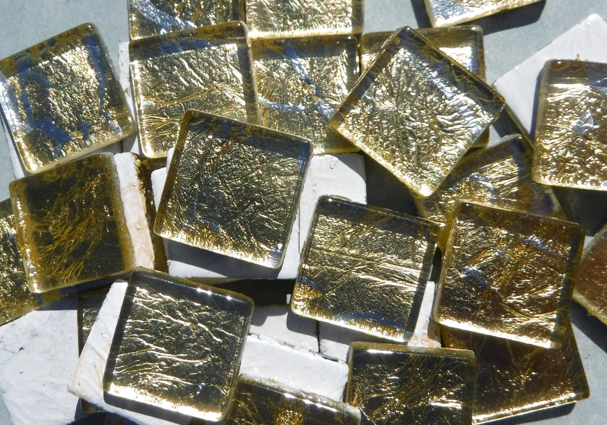 Gold with Silver Foil Square Tiles - 25 Glass Mosaic Tiles - 20mm