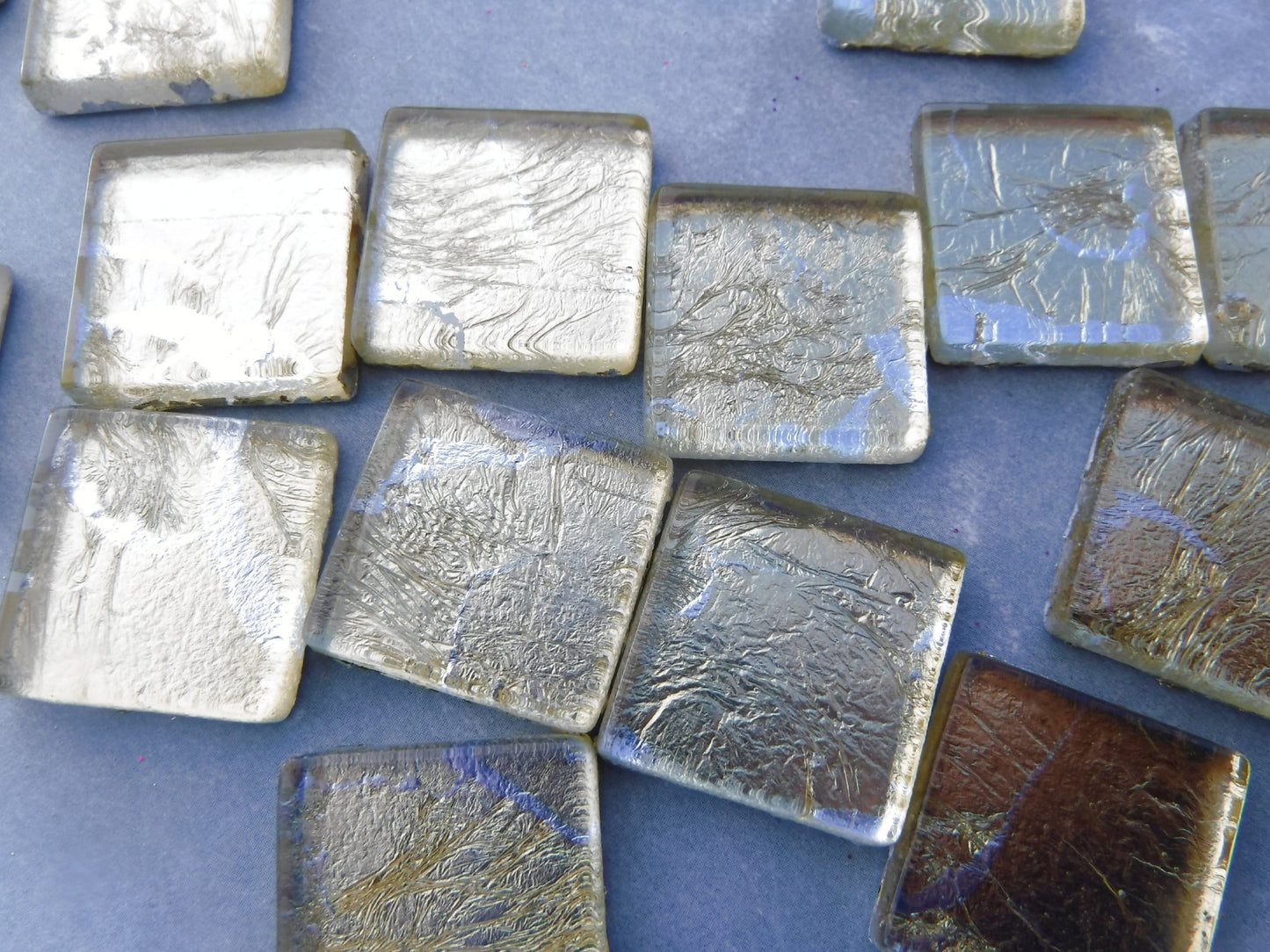 Gold with Silver Foil Square Tiles - 25 Glass Mosaic Tiles - 20mm