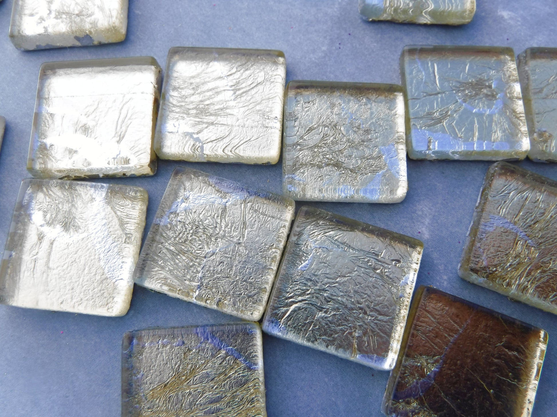 Gold with Silver Foil Square Tiles - 25 Glass Mosaic Tiles - 20mm