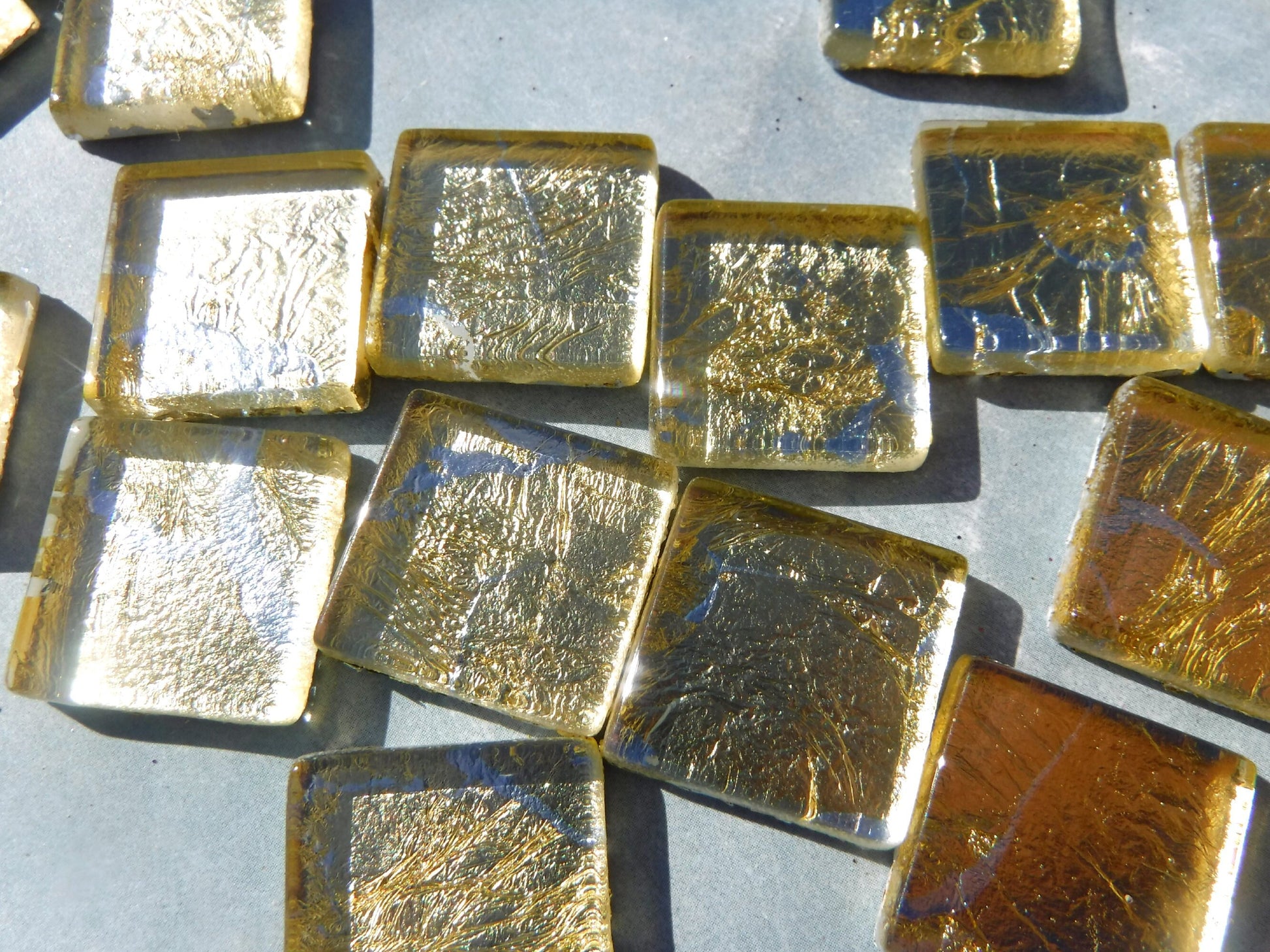 Gold with Silver Foil Square Tiles - 25 Glass Mosaic Tiles - 20mm