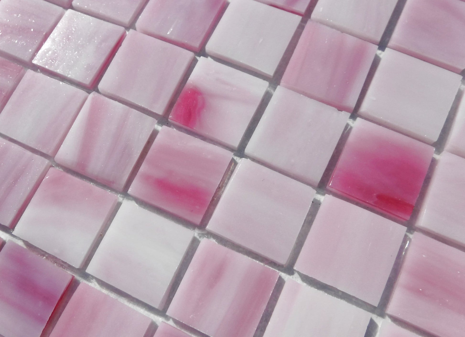 Pink Streaks Glass Mosaic Tiles Squares - 3/4 inch - 25 Tiles