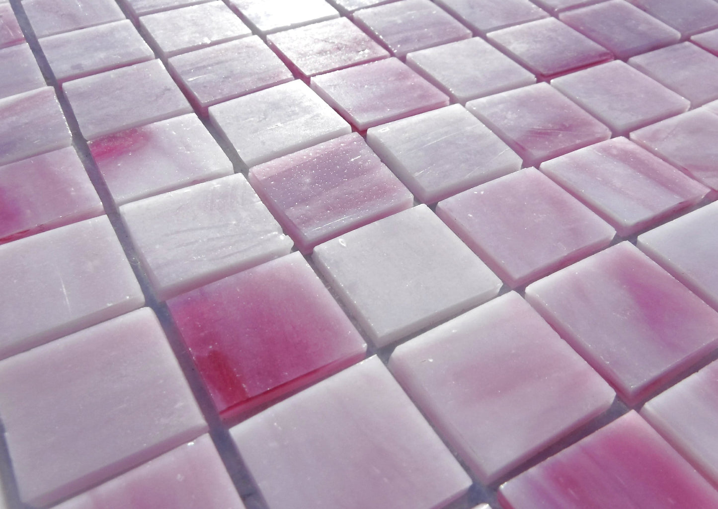 Pink Streaks Glass Mosaic Tiles Squares - 3/4 inch - 25 Tiles