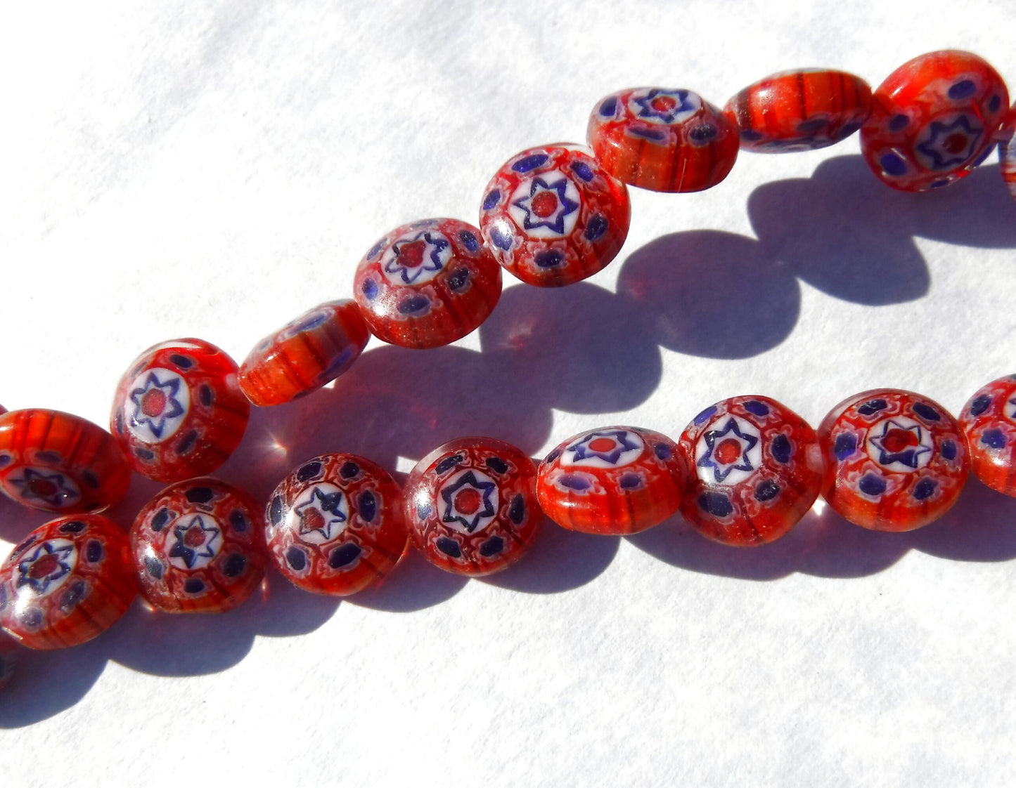 Red and Blue Millefiori Glass Beads - 8mm - Use in Mosaics - Supplies to Create Jewelry