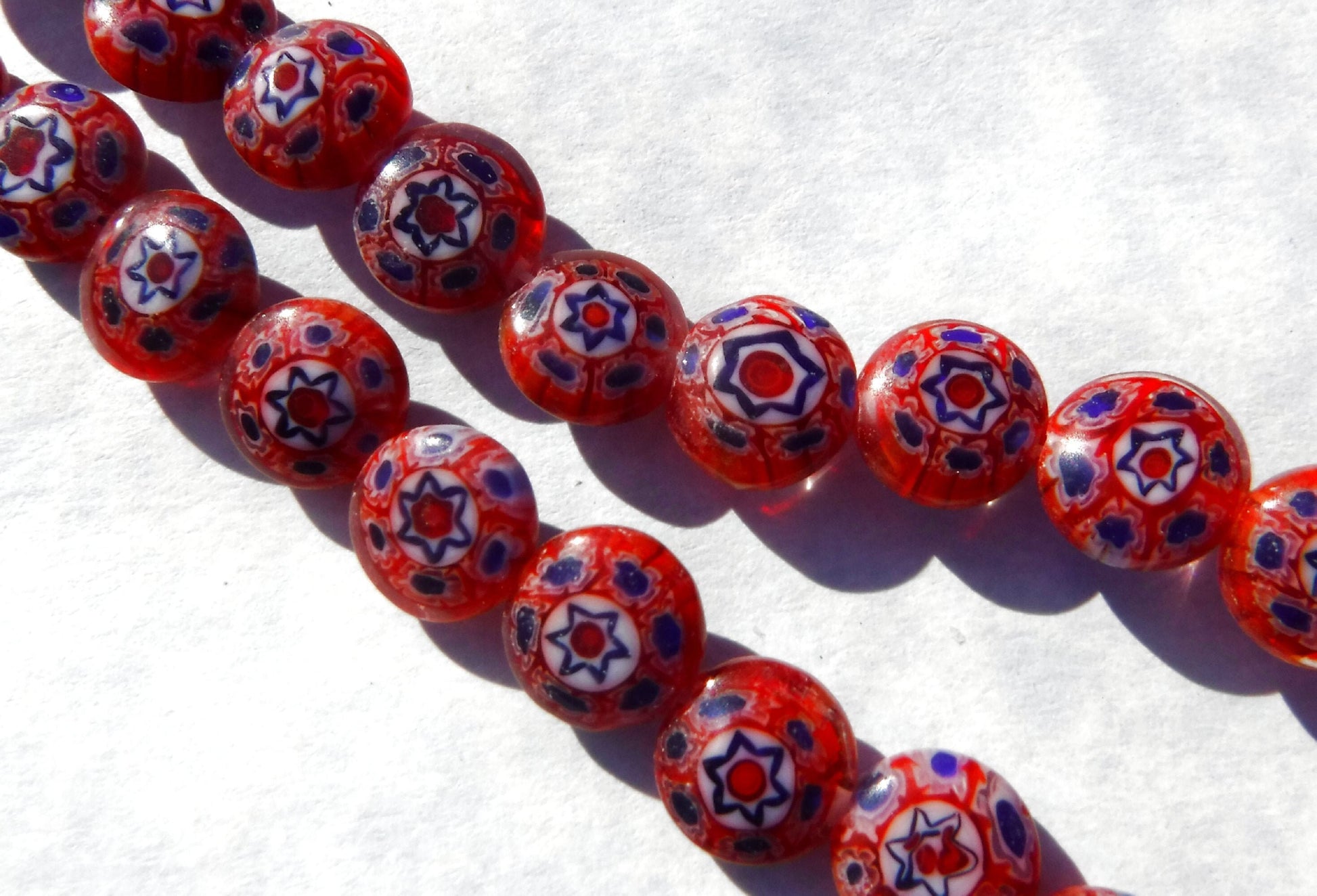 Red and Blue Millefiori Glass Beads - 8mm - Use in Mosaics - Supplies to Create Jewelry