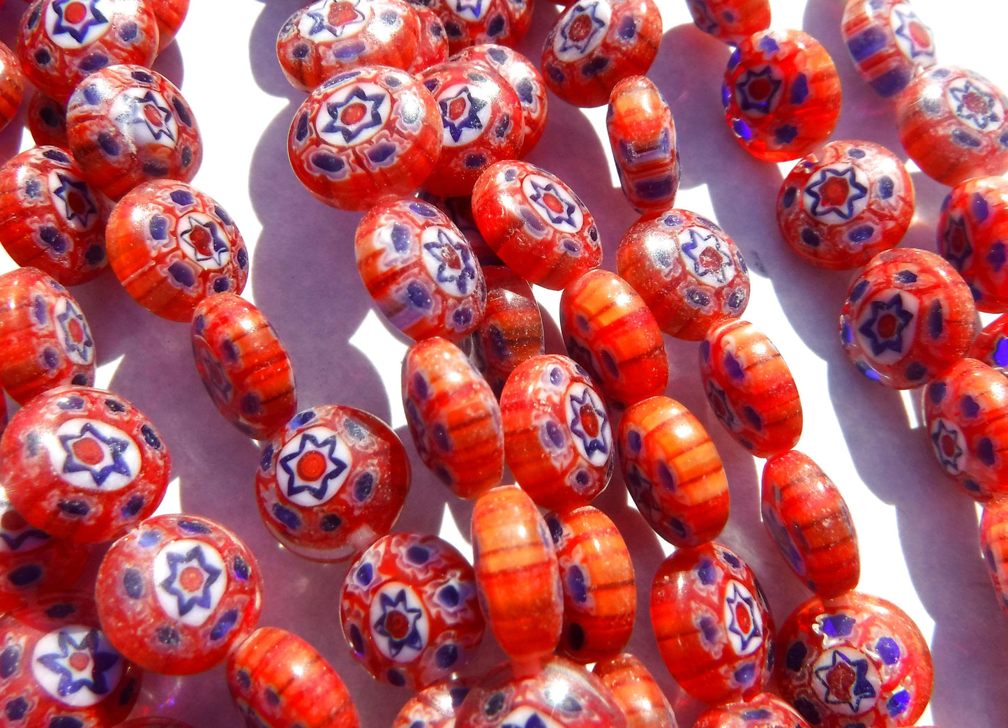 Red and Blue Millefiori Glass Beads - 8mm - Use in Mosaics - Supplies to Create Jewelry