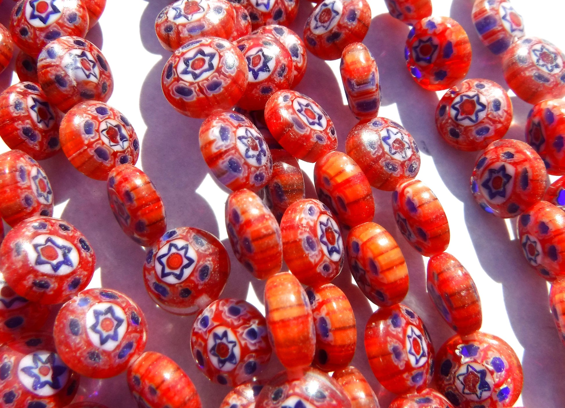 Red and Blue Millefiori Glass Beads - 8mm - Use in Mosaics - Supplies to Create Jewelry