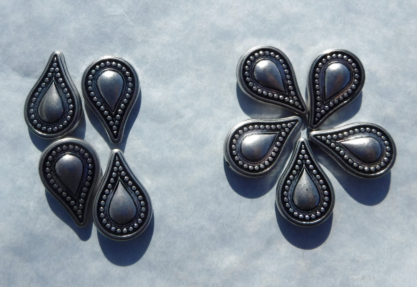 Large Metallic Tear Drop Beads - Silver-Toned 25mm Detailed Beads