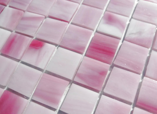 Pink Streaks Glass Mosaic Tiles Squares - 3/4 inch - 25 Tiles