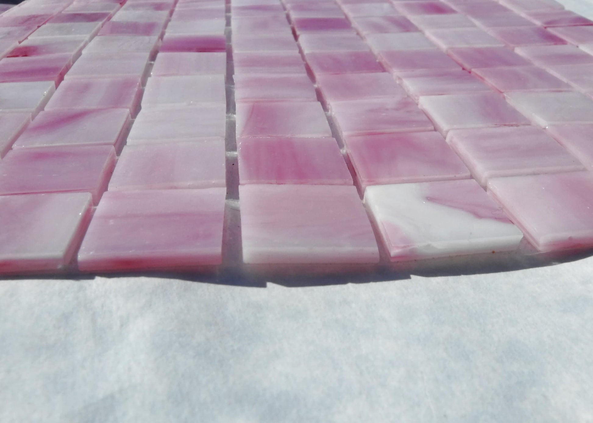 Pink Streaks Glass Mosaic Tiles Squares - 3/4 inch - 25 Tiles
