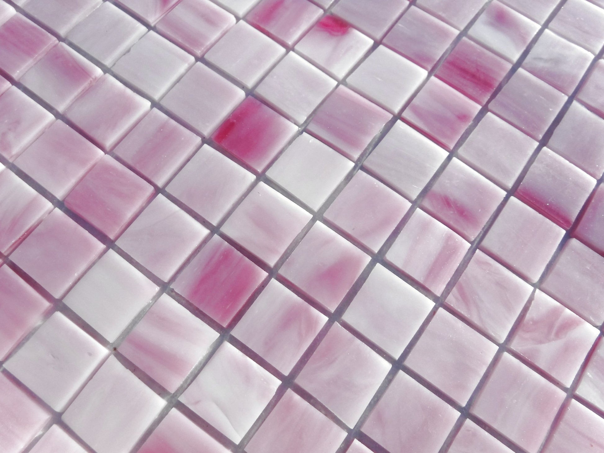 Pink Streaks Glass Mosaic Tiles Squares - 3/4 inch - 25 Tiles
