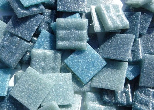 Dark Blue Mix Glass Mosaic Tiles Squares - 20mm - Half Pound of Vitreous Glass Tiles - Assortment of Deep Blues