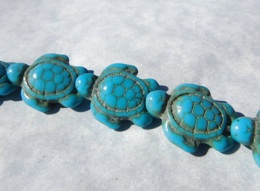 Turquoise Blue Sea Turtles Stone Beads - Half or Full Strand - Use for Mosaics