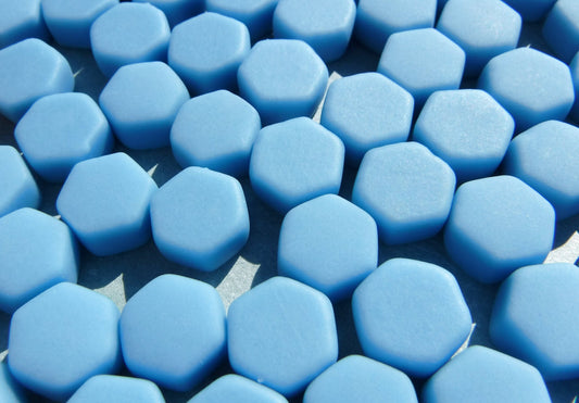 Light Blue Hexagon Mosaic Tiles - 10mm - 50g Opaque Glass Tiles MATTE Finish in Hawaiian Blue - Approx 40 Tiles