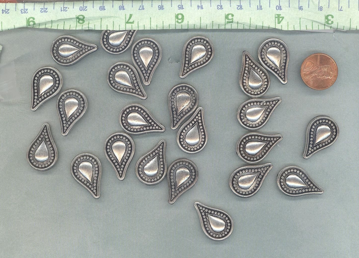 Large Metallic Tear Drop Beads - Silver-Toned 25mm Detailed Beads