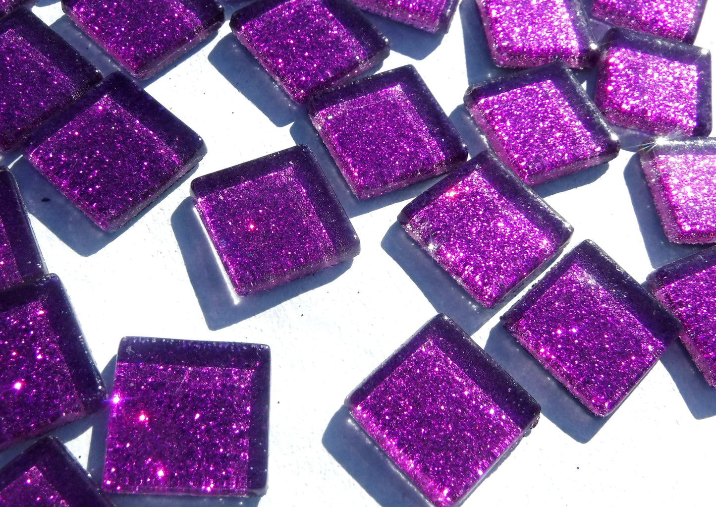 Purple Glitter Tiles - 20mm Mosaic Tiles - 25 Metallic Glass Tiles in Bright Violet