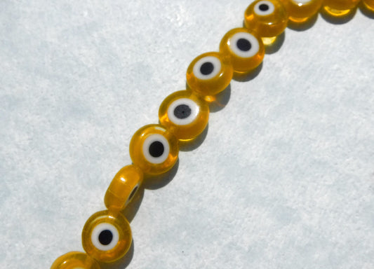Yellow Evil Eye Glass Beads - Small 8mm - Use in Mosaics - Supplies to Create Glass Jewelry Round Flat Beads