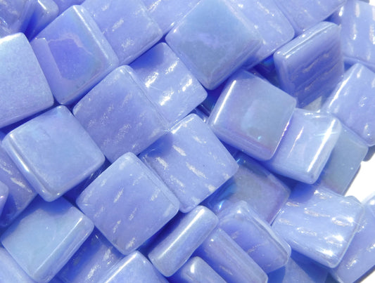 Pale Blue Iridescent Glass Square Mosaic Tiles - 12mm - Opaque Glass Solid Color - 50g of Squares - Approx 35 Tiles