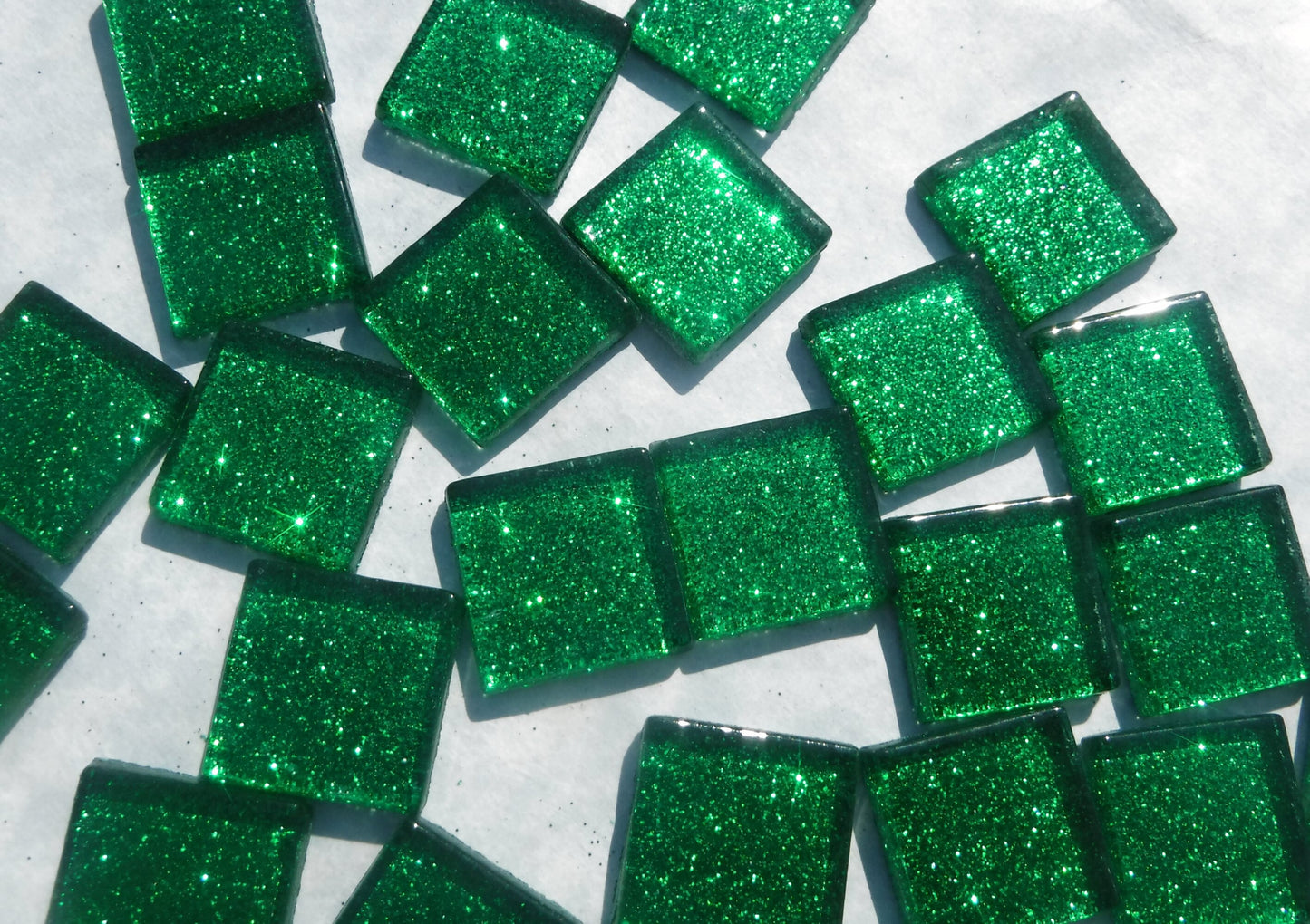 Green Glitter Tiles - 20mm Mosaic Tiles - 25 Metallic Glass Tiles