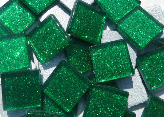 Green Glitter Tiles - 20mm Mosaic Tiles - 25 Metallic Glass Tiles