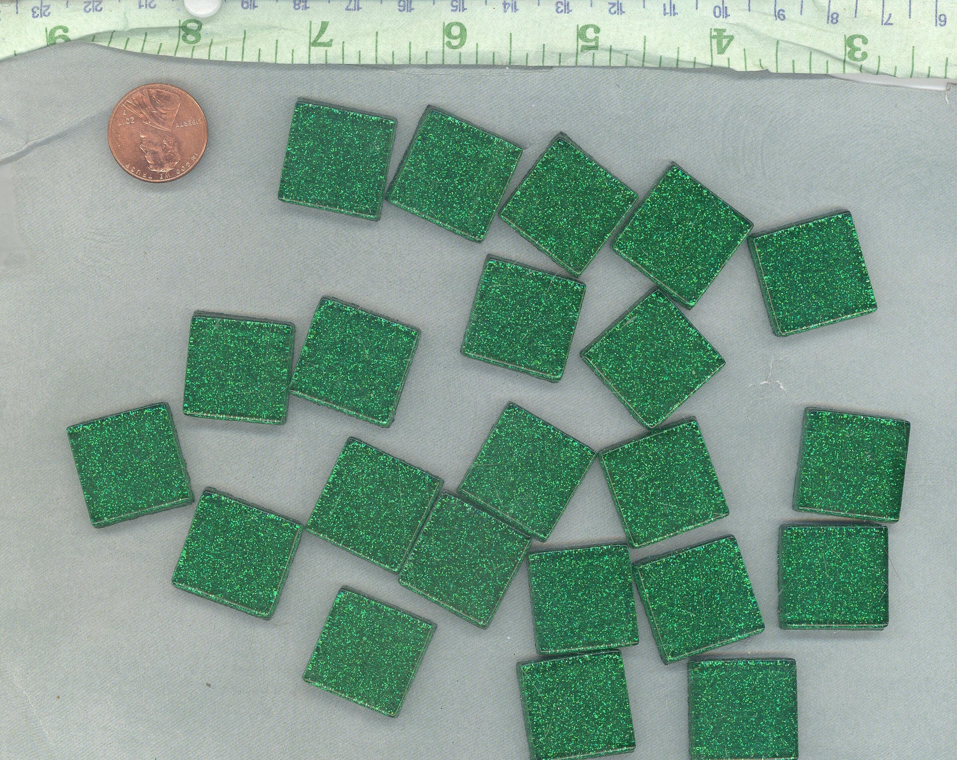 Green Glitter Tiles - 20mm Mosaic Tiles - 25 Metallic Glass Tiles
