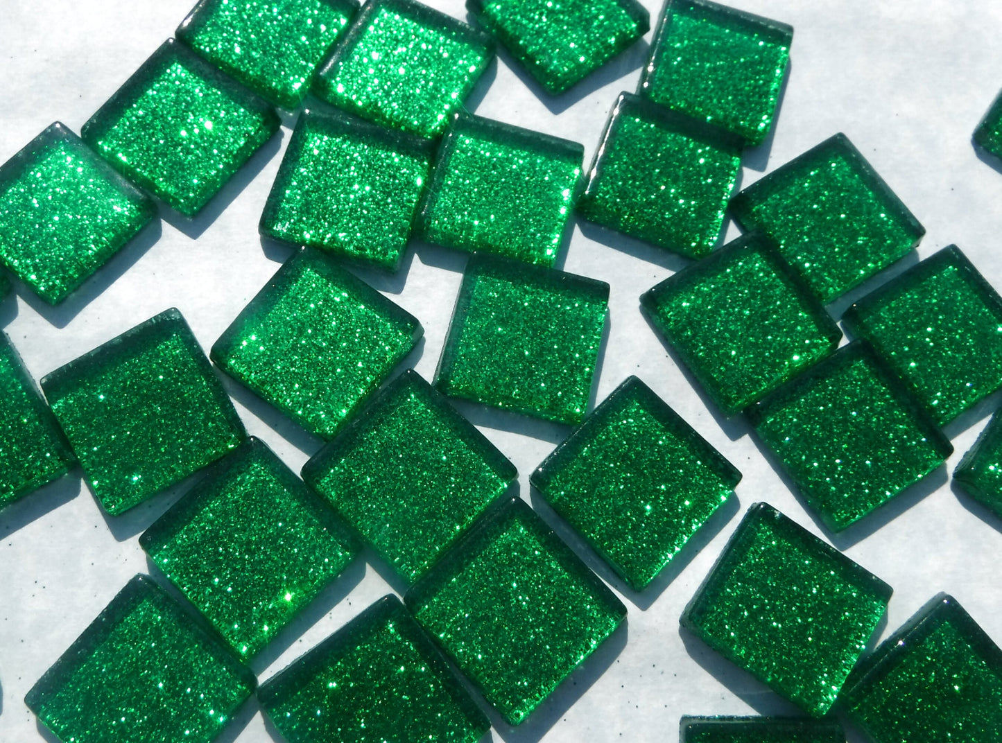 Green Glitter Tiles - 20mm Mosaic Tiles - 25 Metallic Glass Tiles