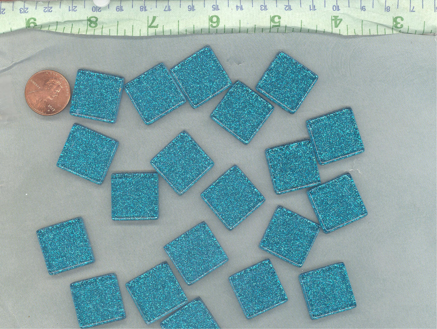 Sky Blue Glitter Tiles - 20mm Mosaic Tiles - 25 Metallic Glass Tiles in Medium Blue